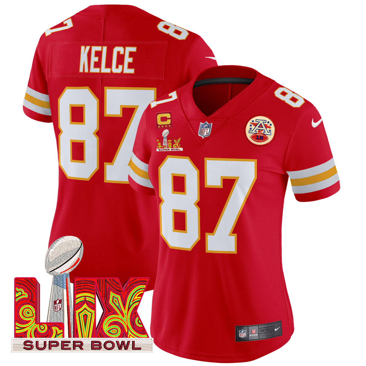 Women's Chiefs Super Bowl LIX Patch Vapor Limited Jersey - All Stitched - Red - Travis Kelce — view 1