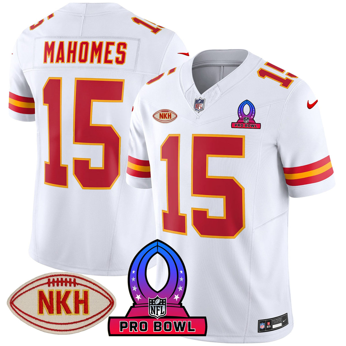 Men's Chiefs 2024 Pro Bowl Patch Vapor Jersey - All Stitched - White - Patrick Mahomes — view 1