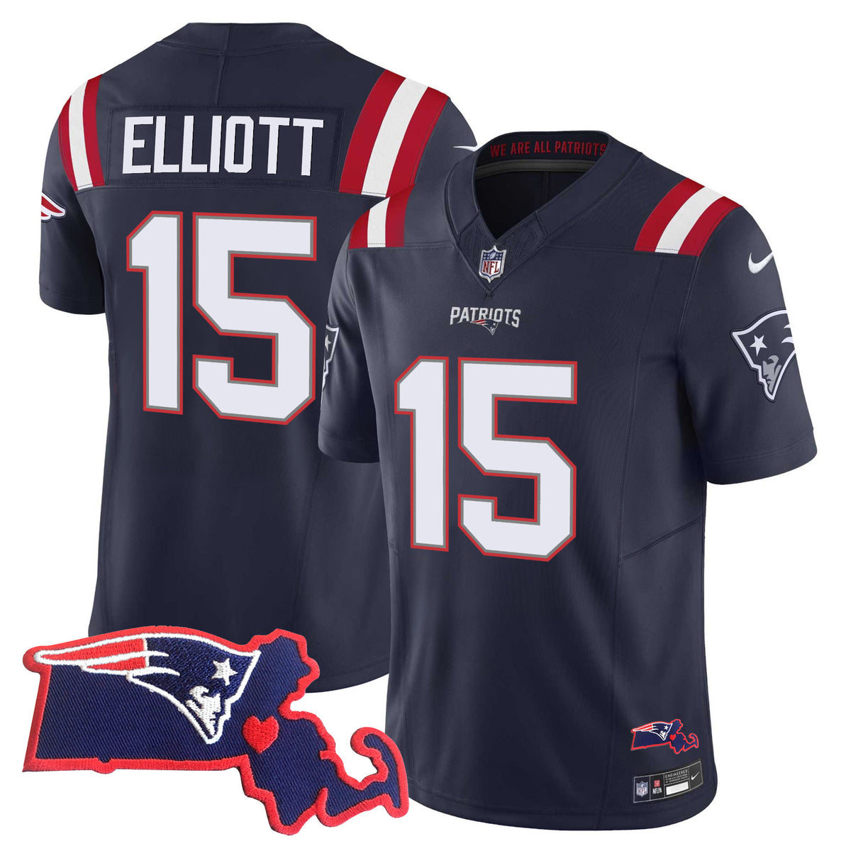 Men's Patriots Bill Belichick SB 36, 38, 39, 49, 51 Champions Vapor Jersey - All Stitched - Navy - Ezekiel Elliott — view 1