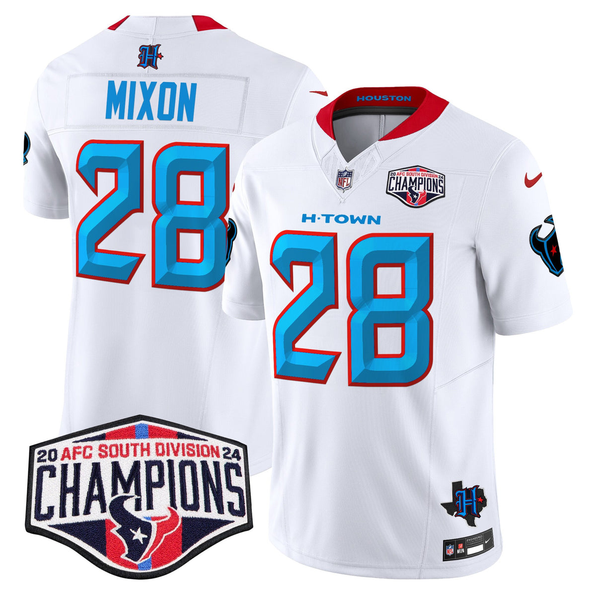 Men's Houston Texans 2024 AFC South Division Champions Patch Vapor Limited Jersey - All Stitched - White - Joe Mixon — view 1