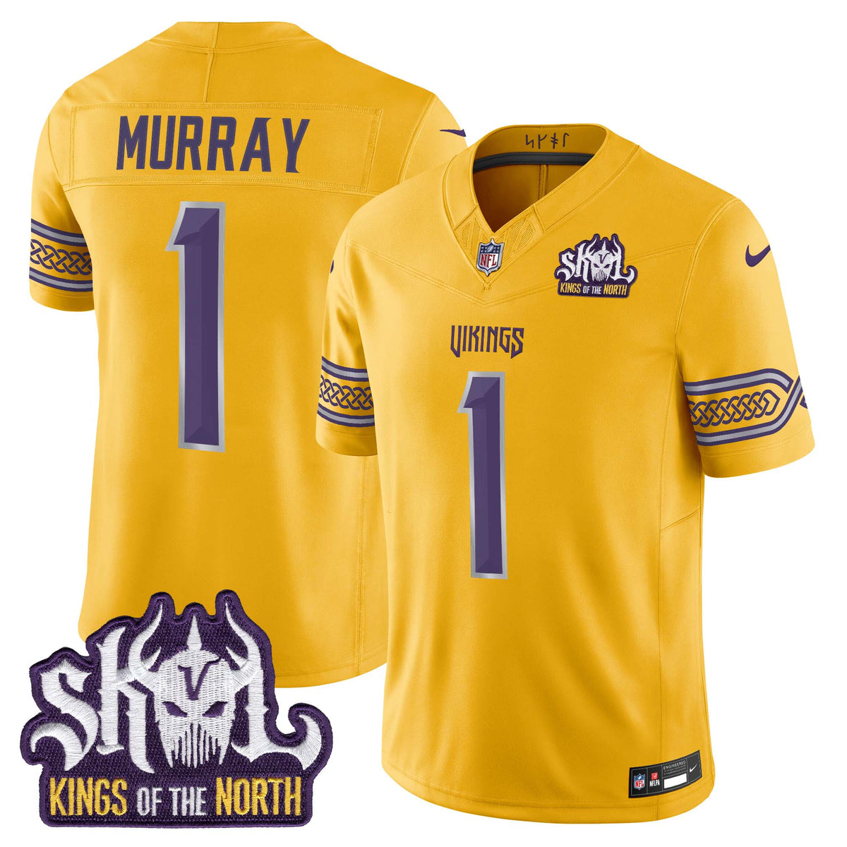 Men's Minnesota Vikings 2026 Rivalries Vapor Limited Jersey - Kings Of The North Patch - All Stitched - Gold - Kyler Murray — view 1