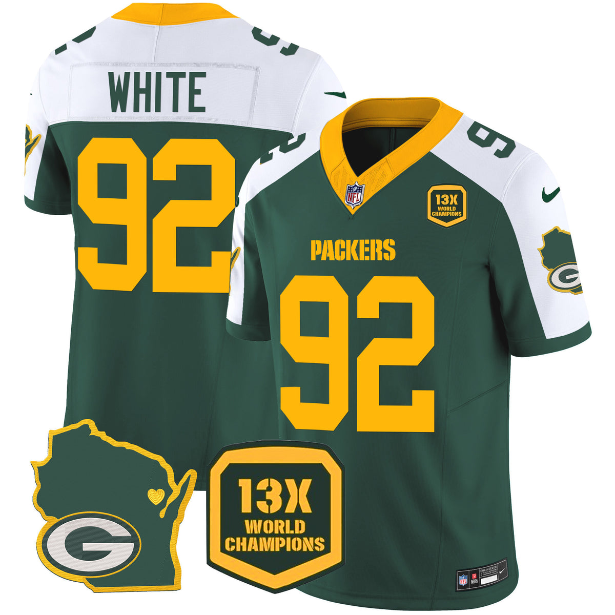 Men's Packers 13 Time World Champions & Home Patch Vapor Jersey V2 – All Stitched - Alternate - Reggie White — view 1