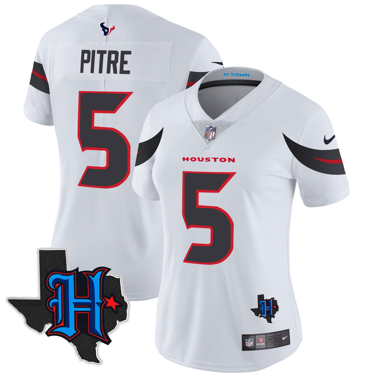 Women's Houston Texans 2024 Texas Patch Vapor Limited Jersey - All Stitched - White - Jalen Pitre — view 1