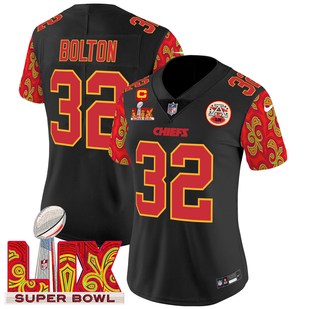 Women's Chiefs Super Bowl LIX Style Vapor Limited Jersey - All Stitched - Black - Nick Bolton — view 1