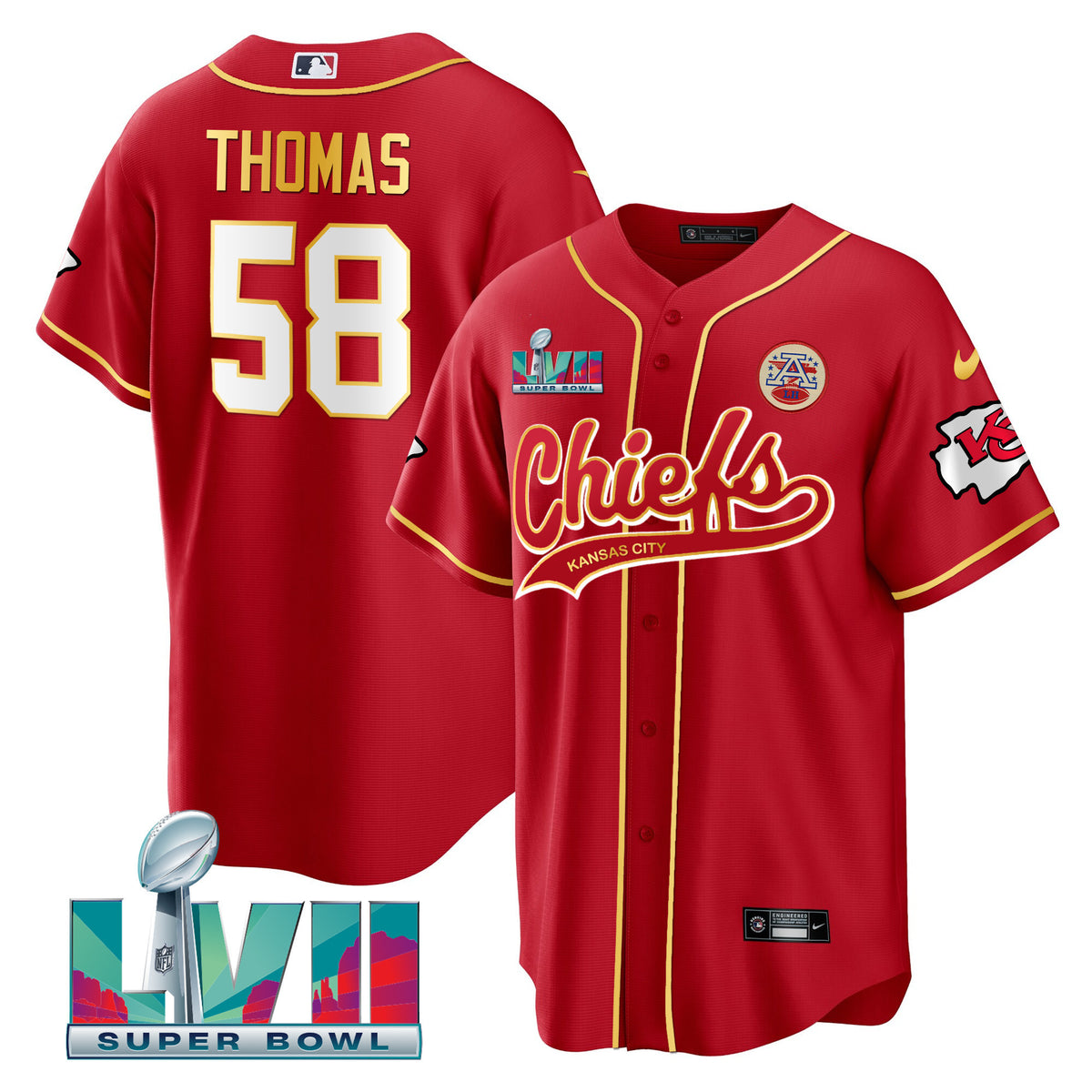 Men's Chiefs Super Bowl LVII Cool base Jersey - All Stitched - Red - Derrick Thomas — view 1
