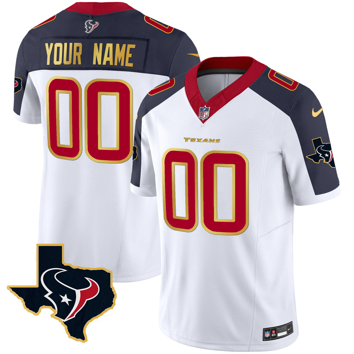 Houston Texans Gold Trim Vapor Custom Jersey - All Stitched - Inverted — view 1