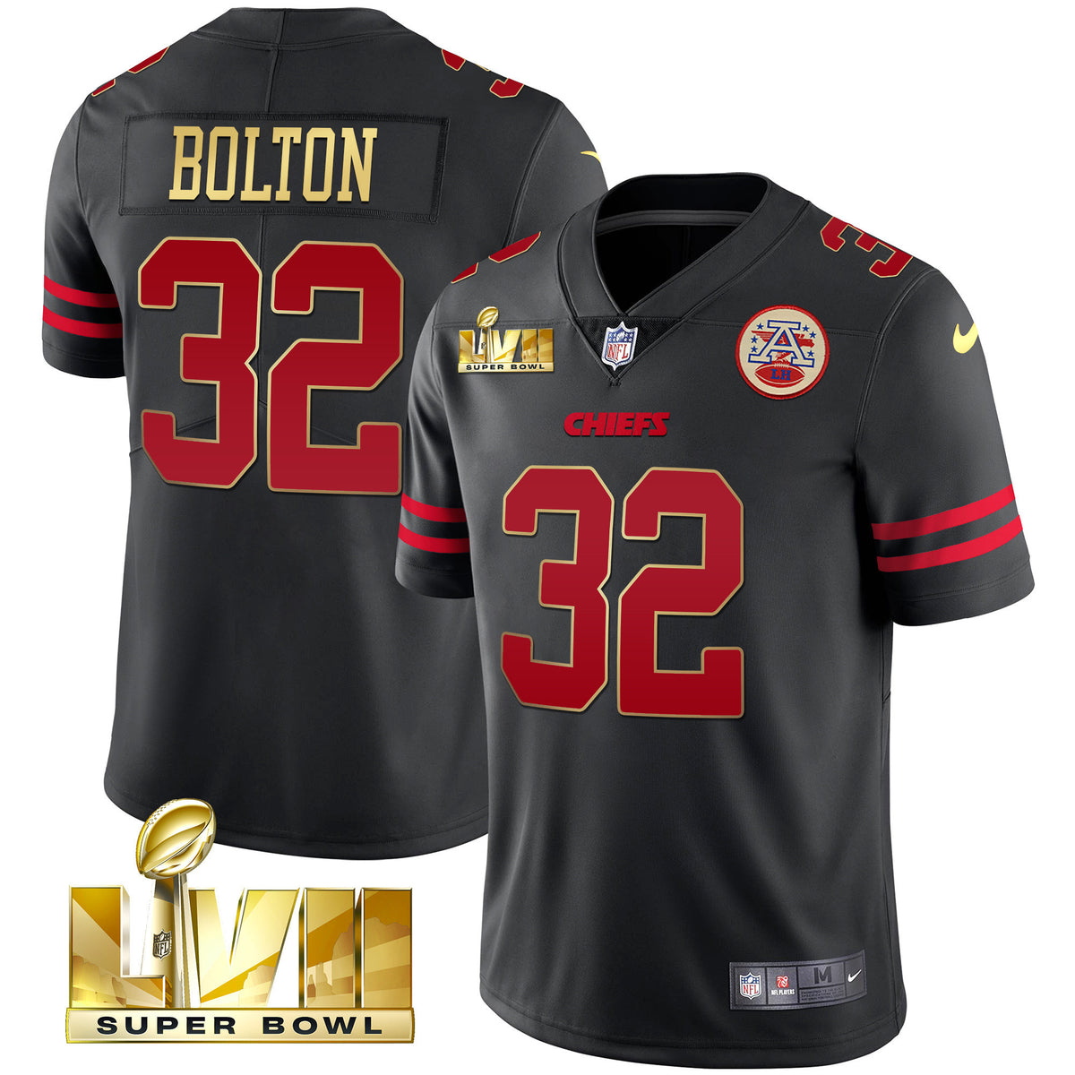Men's Chiefs Super Bowl LVII Red Gold Vapor Jersey - All Stitched - Gold Trim - Nick Bolton — view 1