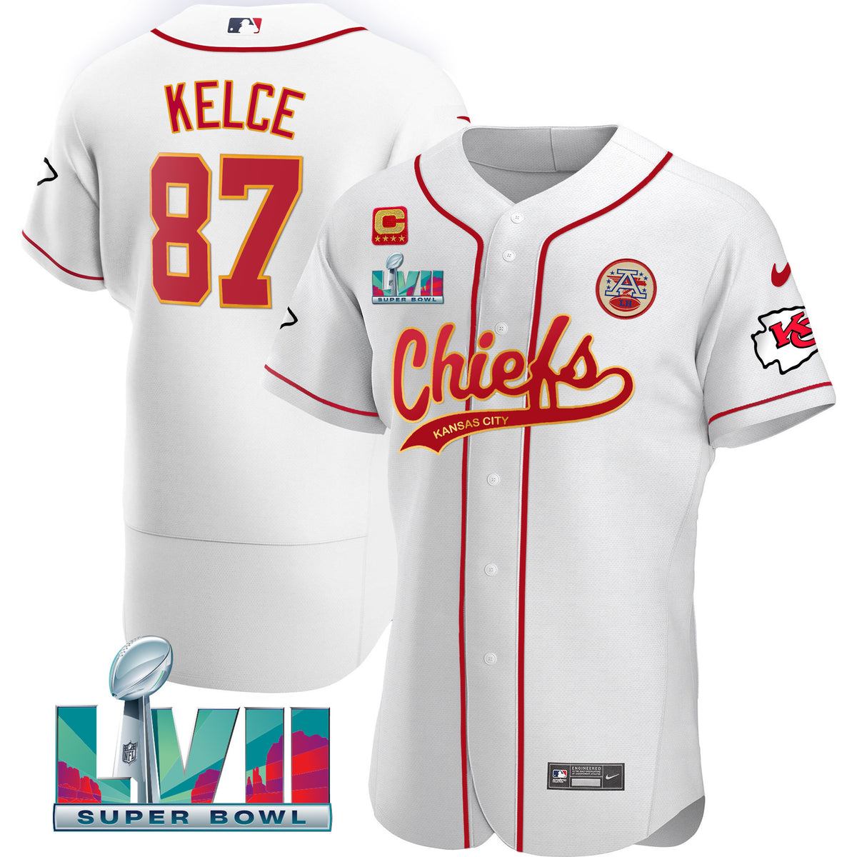 Men's Chiefs Super Bowl LVII Flex Base Jersey - All Stitched - White - Travis Kelce — view 1