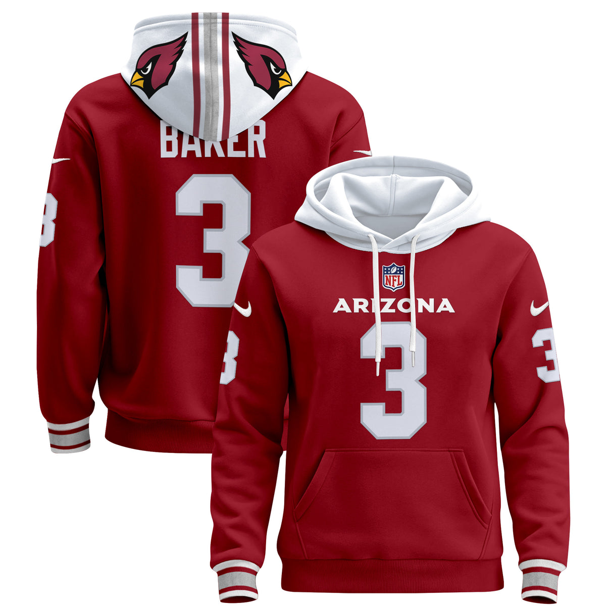 Men's Arizona Cardinals 2024 Pullover Hoodie - All Stitched - Red - Budda Baker — view 1