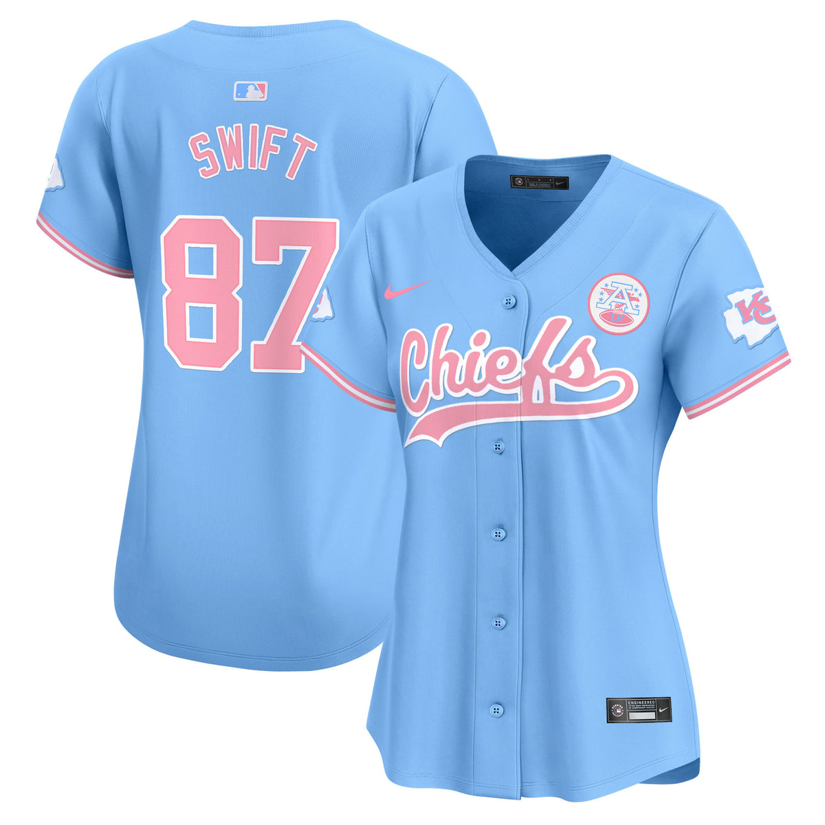 Women's Chiefs Bubblegum Pink Vapor Premier Limited Jersey - All Stitched - Light Blue - Taylor Swift — view 1