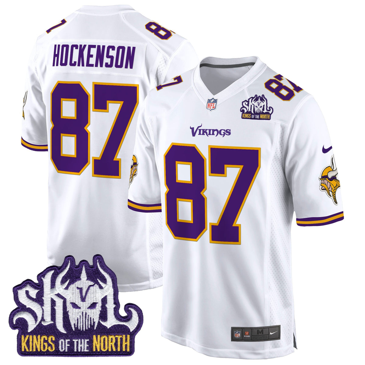 Men's Minnesota Vikings King Of The North Patch Throwback Game Jersey - All Stitched - White - T.J. Hockenson — view 1