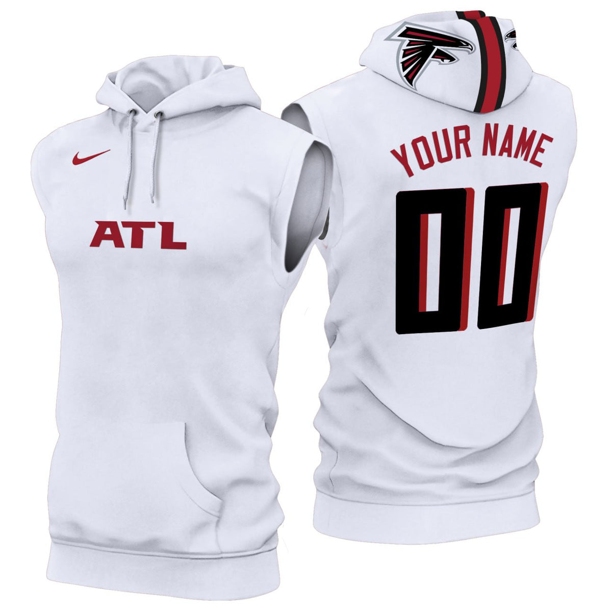 Atlanta Falcons White Custom Sleeveless Hoodie - All Stitched - Custom — view 1