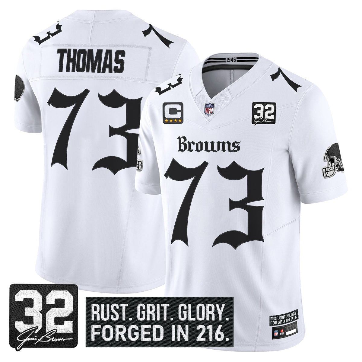 Men's Cleveland Browns 'Gothic Dawg Shadows Drop' Vapor Limited Jersey - All Stitched - White - Joe Thomas — view 1