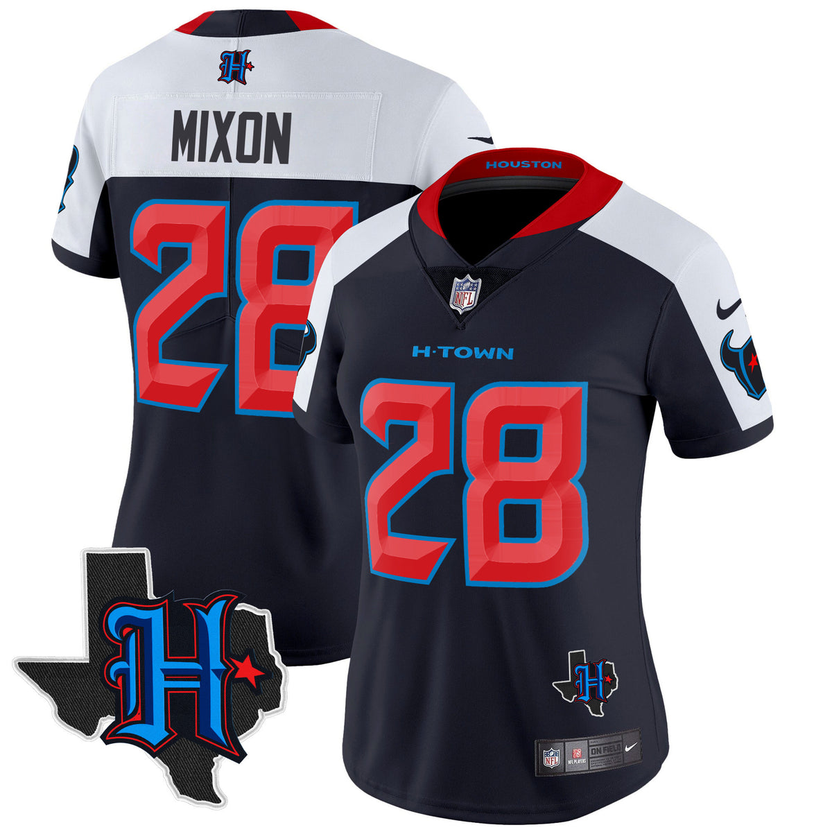 Women's Houston Texans 2024 Texas Patch Vapor Limited Jersey - All Stitched - Navy Alternate - Joe Mixon — view 1