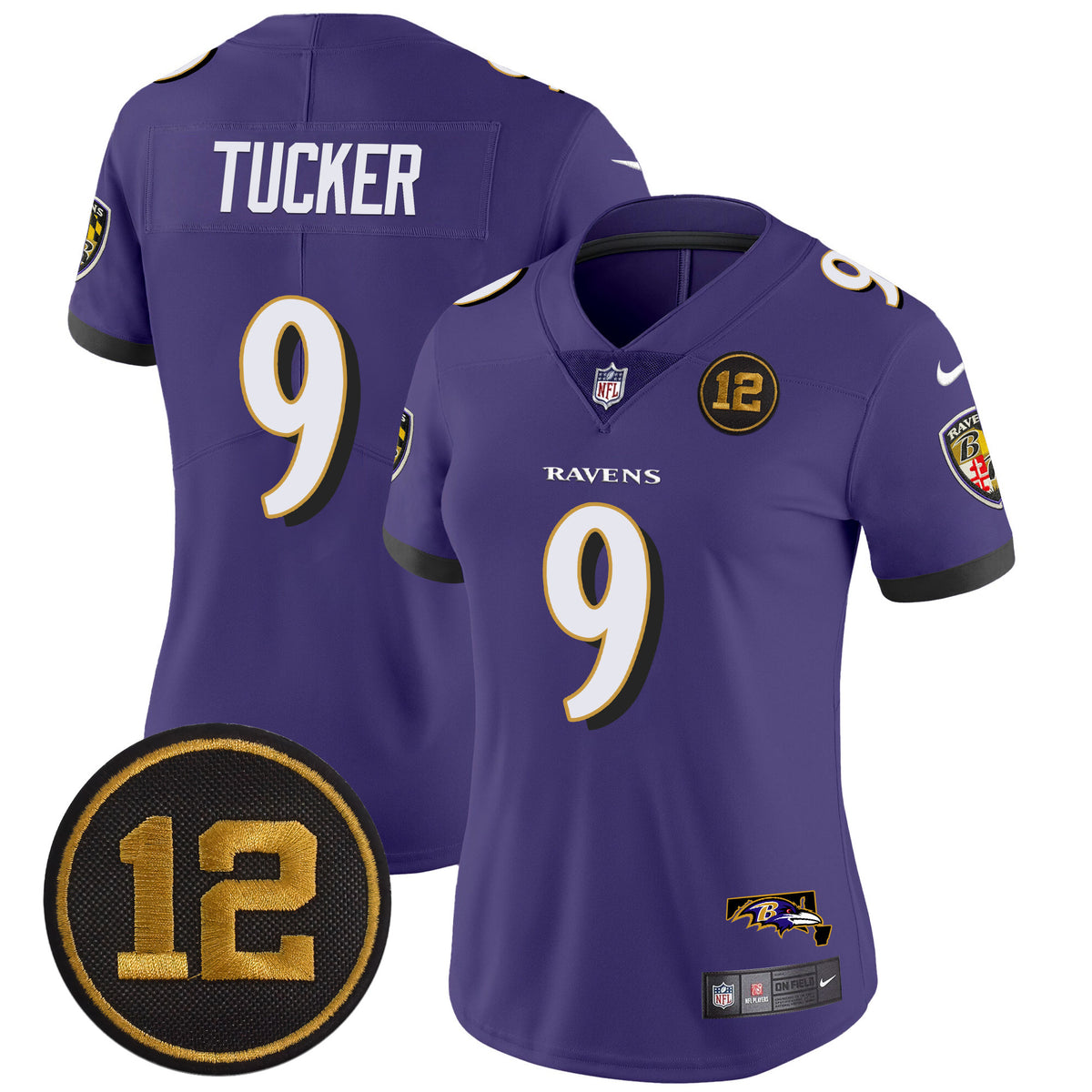 Women's Ravens Jacoby Jones Patch Vapor Limited Jersey - All Stitched - Purple - Justin Tucker — view 1