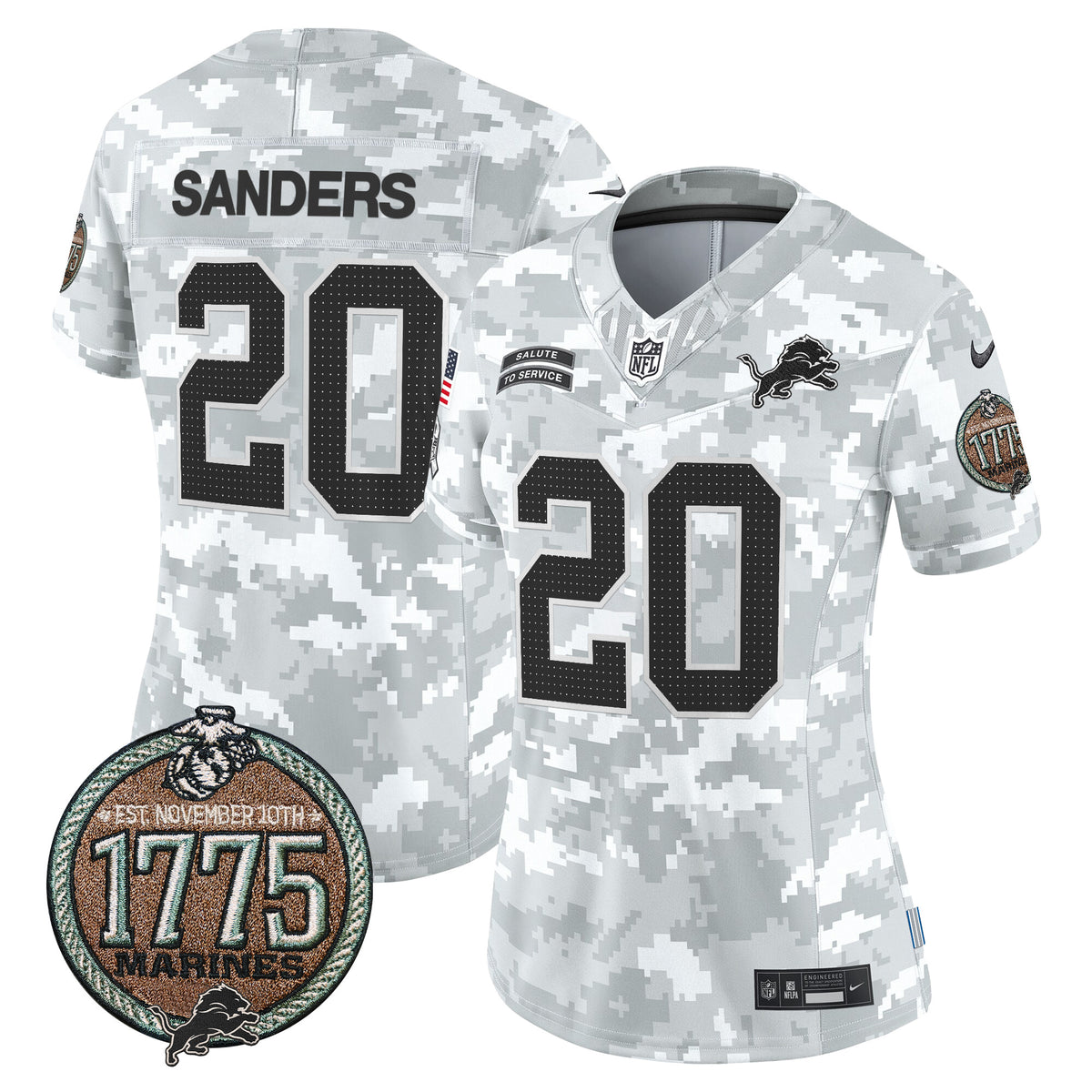 Women's Detroit Lions 2024 Salute to Service Establishment Year Patch Vapor Limited Jersey - All Stitched - Marines - Barry Sanders — view 1