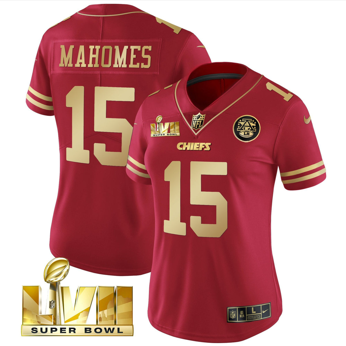 Women's Chiefs Super Bowl LVII Red Gold Vapor Jersey - All Stitched - Red Gold - Patrick Mahomes — view 1