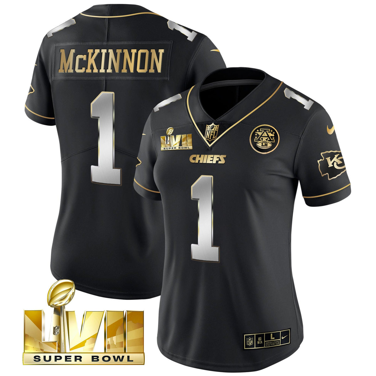 Women's Chiefs Super Bowl Vapor Gold Jersey - All Stitched - Black Limited - Jerick McKinnon — view 1