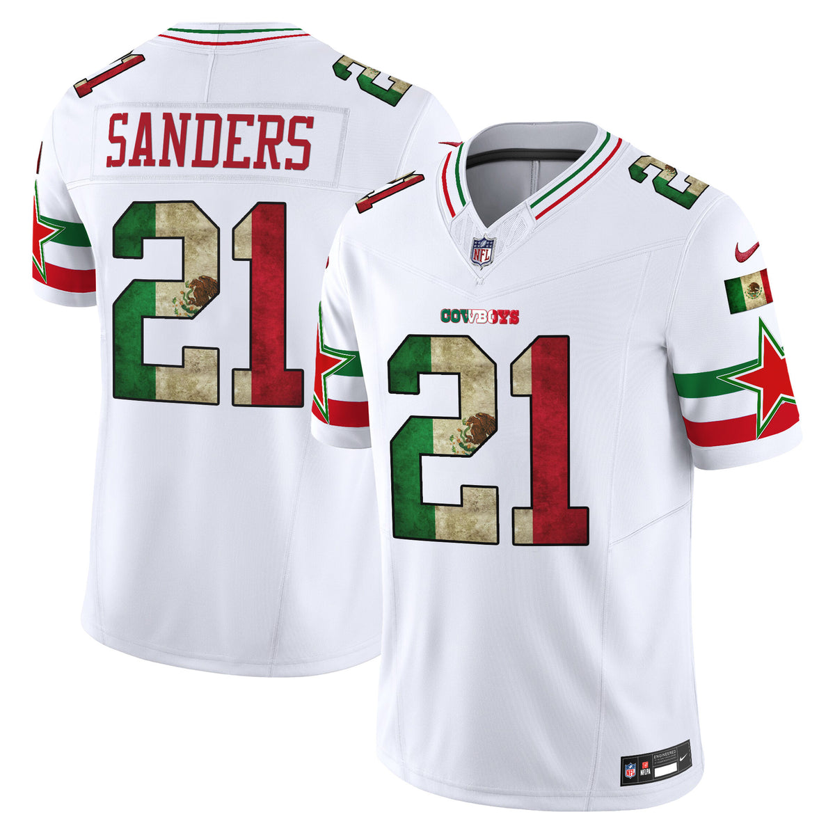 Men's Dallas Cowboys Mexico Vapor Limited Jersey V3 - All Stitched - White - Deion Sanders — view 1