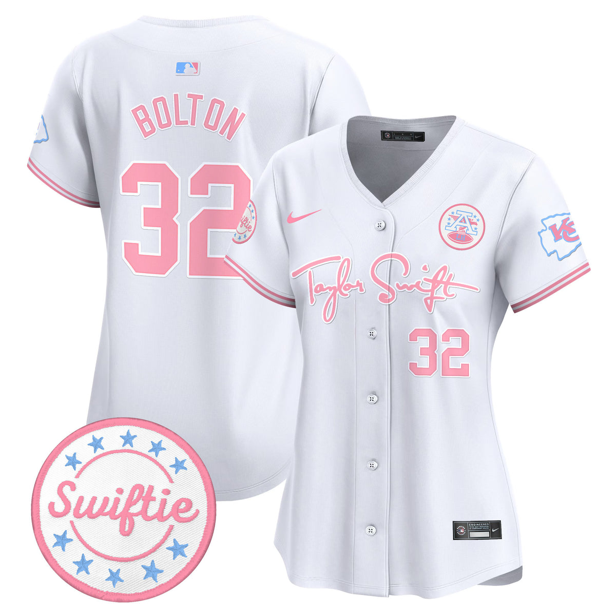 Women's Chiefs Taylor Swift Bubblegum Pink Vapor Premier Limited Jersey - All Stitched - White - Nick Bolton — view 1