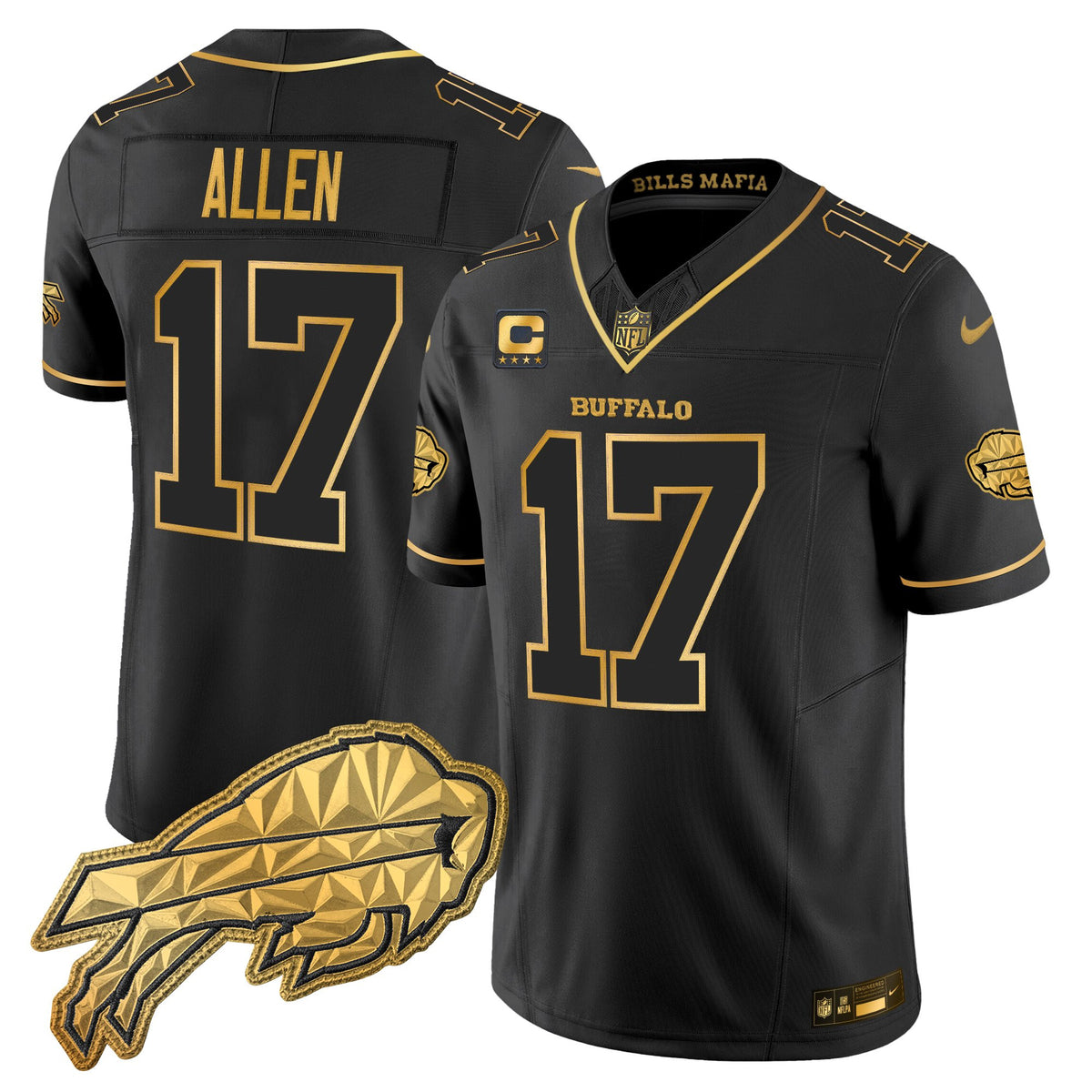 Men's Buffalo Bills 2025 Rivalries Gold Vapor Limited Jersey - All Stitched - Black Gold - Josh Allen — view 1