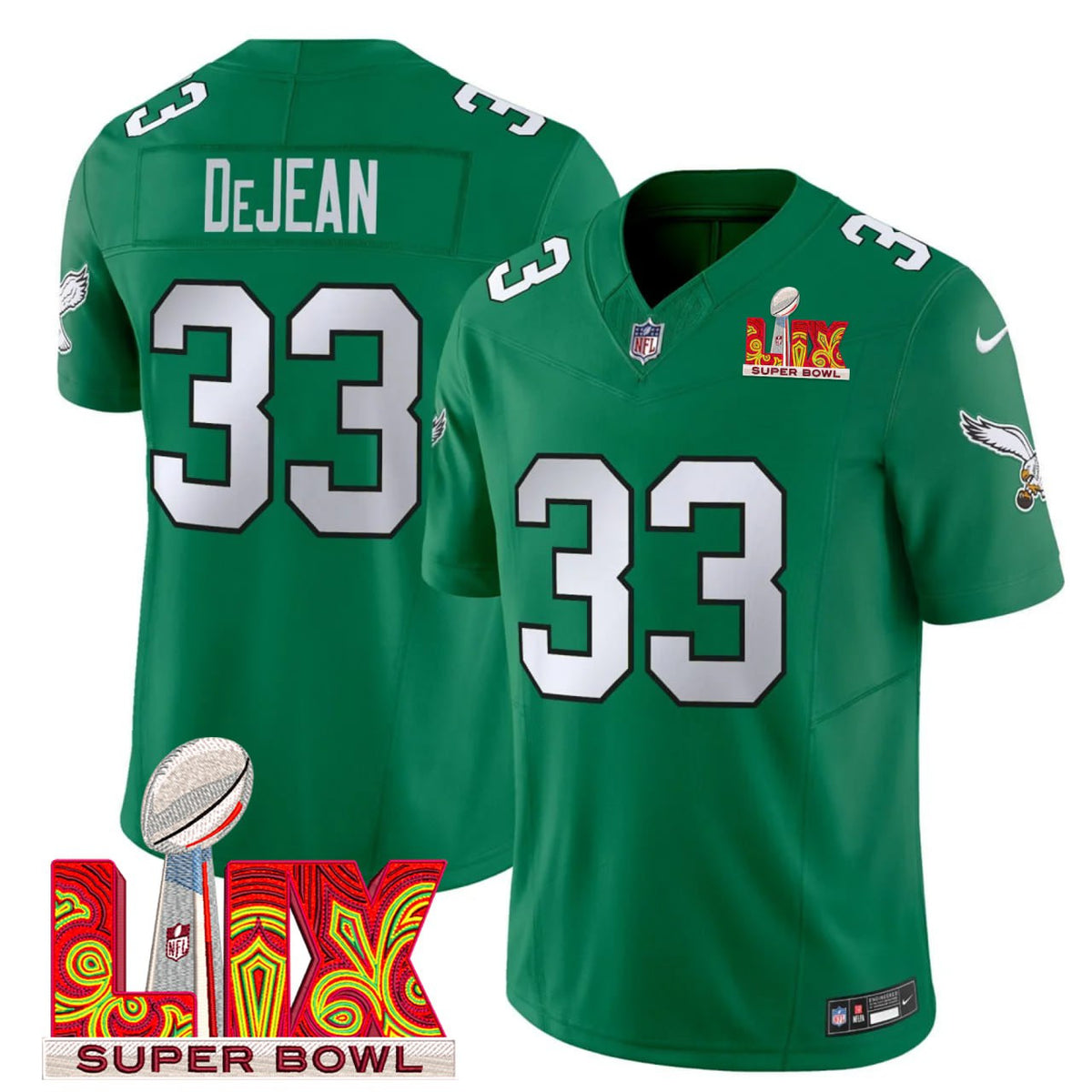 Cooper DeJean Philadelphia Eagles Super Bowl LIX Jersey - All Stitched - Kelly Green — view 1