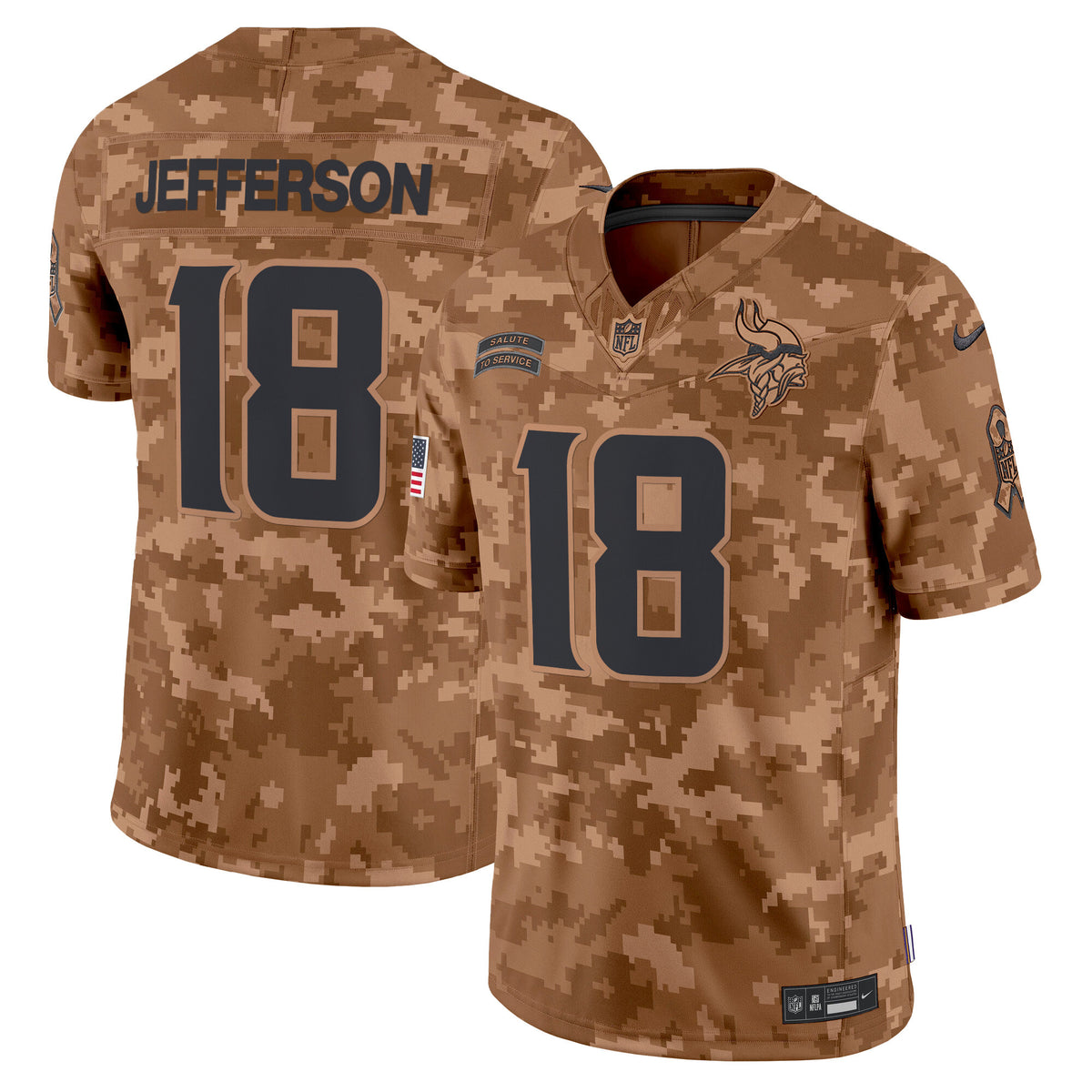 Men's Minnesota Vikings 2024 Salute to Service Vapor Limited Jersey - All Stitched - Brown Camo - Justin Jefferson — view 1