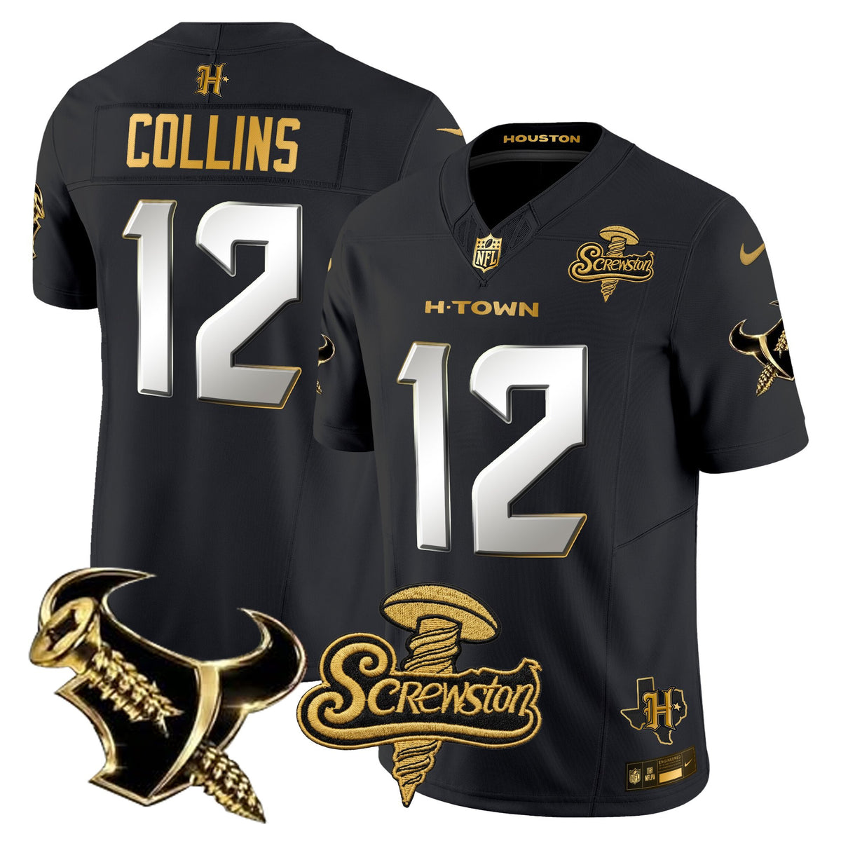 Men's Houston Texans DJ Screw Gold Vapor Limited Jersey - All Stitched - Black Limited - Nico Collins — view 1