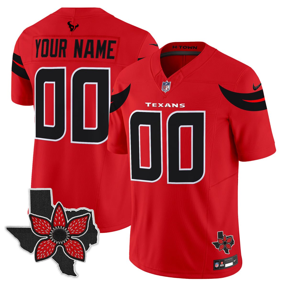 Houston Texans 'Stranger Things Edition' Vapor Limited Custom Jersey - All Stitched - Red — view 1