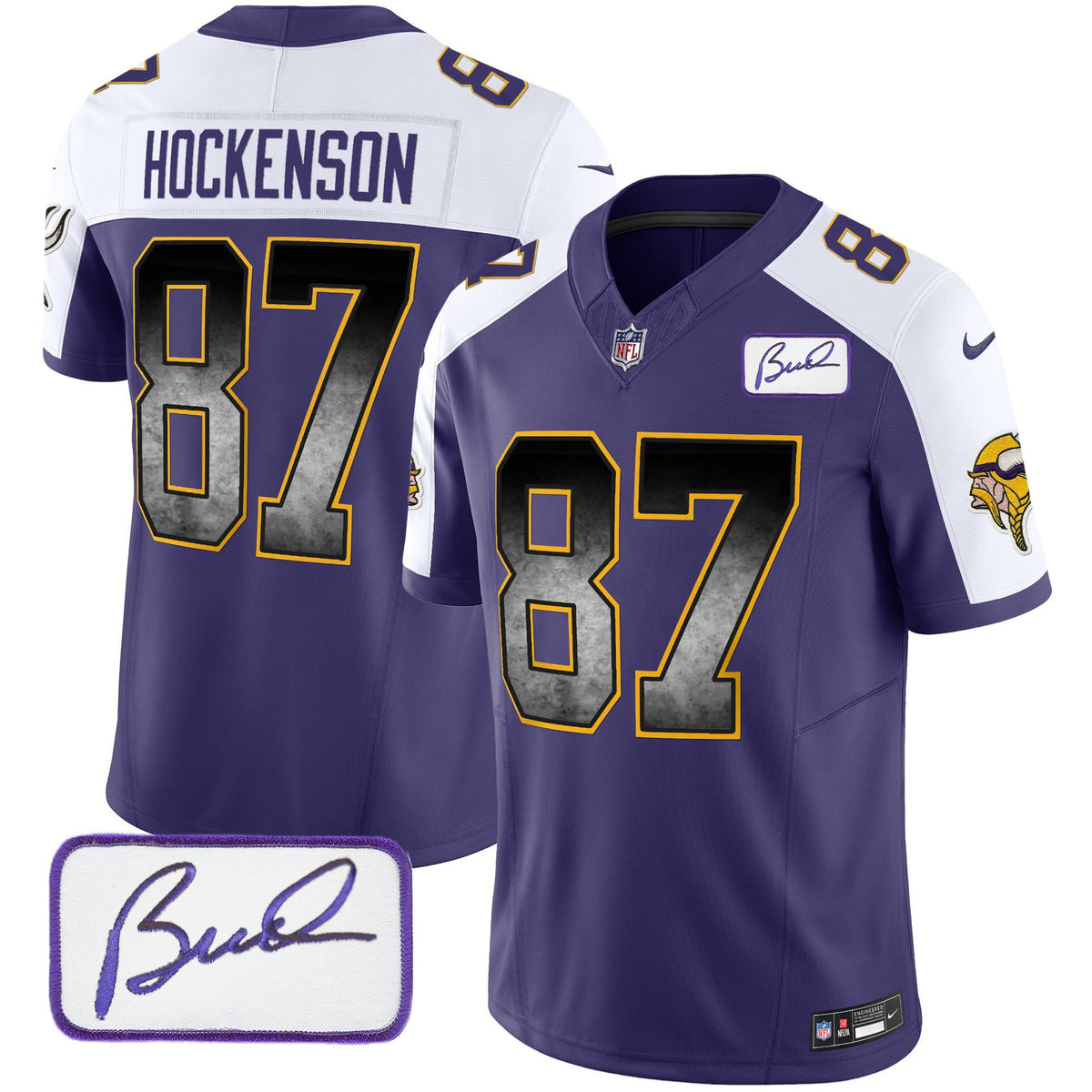Men's Vikings Bud Grant Patch Arch Smoke Vapor Jersey - All Stitched - Purple Alternate - T.J. Hockenson — view 1