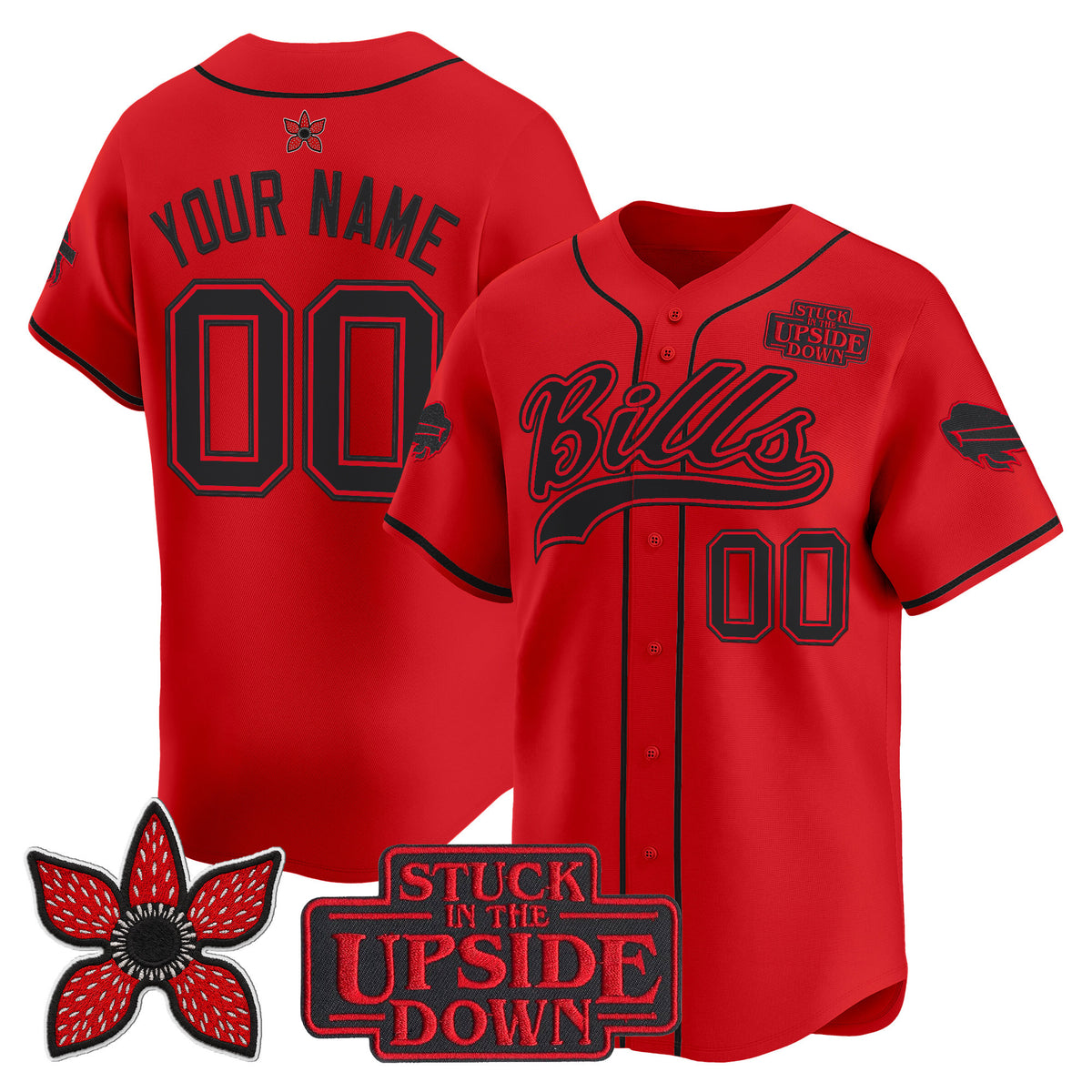 Buffalo Bills 'Stranger Things Edition' Vapor Baseball Custom Jersey - All Stitched - Red — view 1