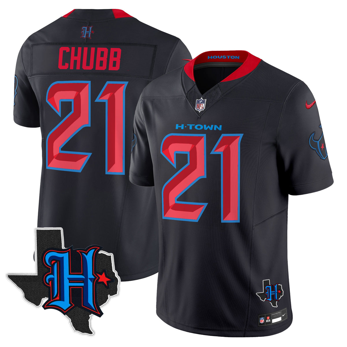 Men's Houston Texans 2024 Texas Patch Vapor Limited Jersey V2 - All Stitched - Navy Limited - Nick Chubb — view 1