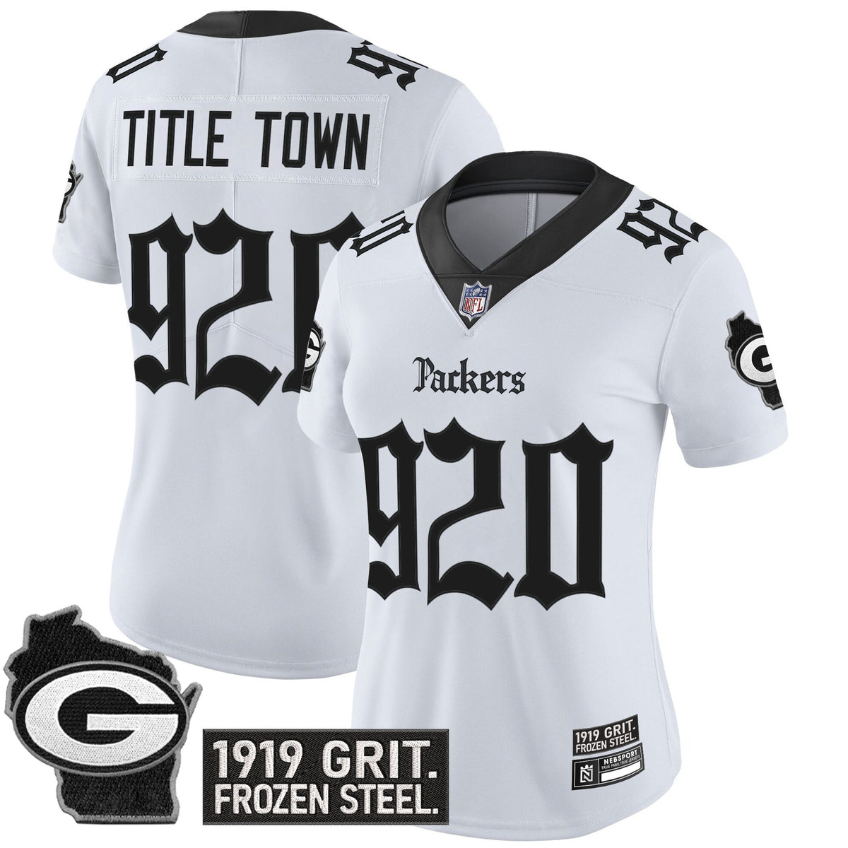 Women's Green Bay Packers 'Gothic Frozen Tundra Edition' Vapor Limited Jersey - All Stitched - White - Title Town 920 — view 1