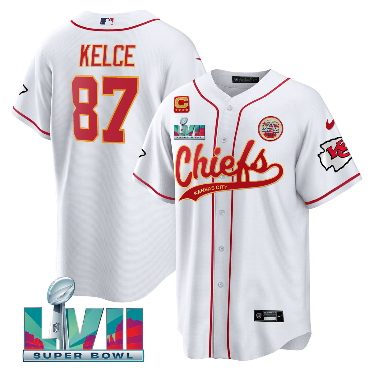 Men's Chiefs Super Bowl LVII Cool Base Jersey V2 - All Stitched - White - Travis Kelce — view 1