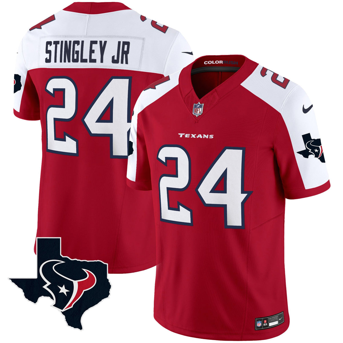 Men's Houston Texans Color Rush Legend Vapor Jersey V2 - All Stitched - Red Alternate - Derek Stingley Jr — view 1