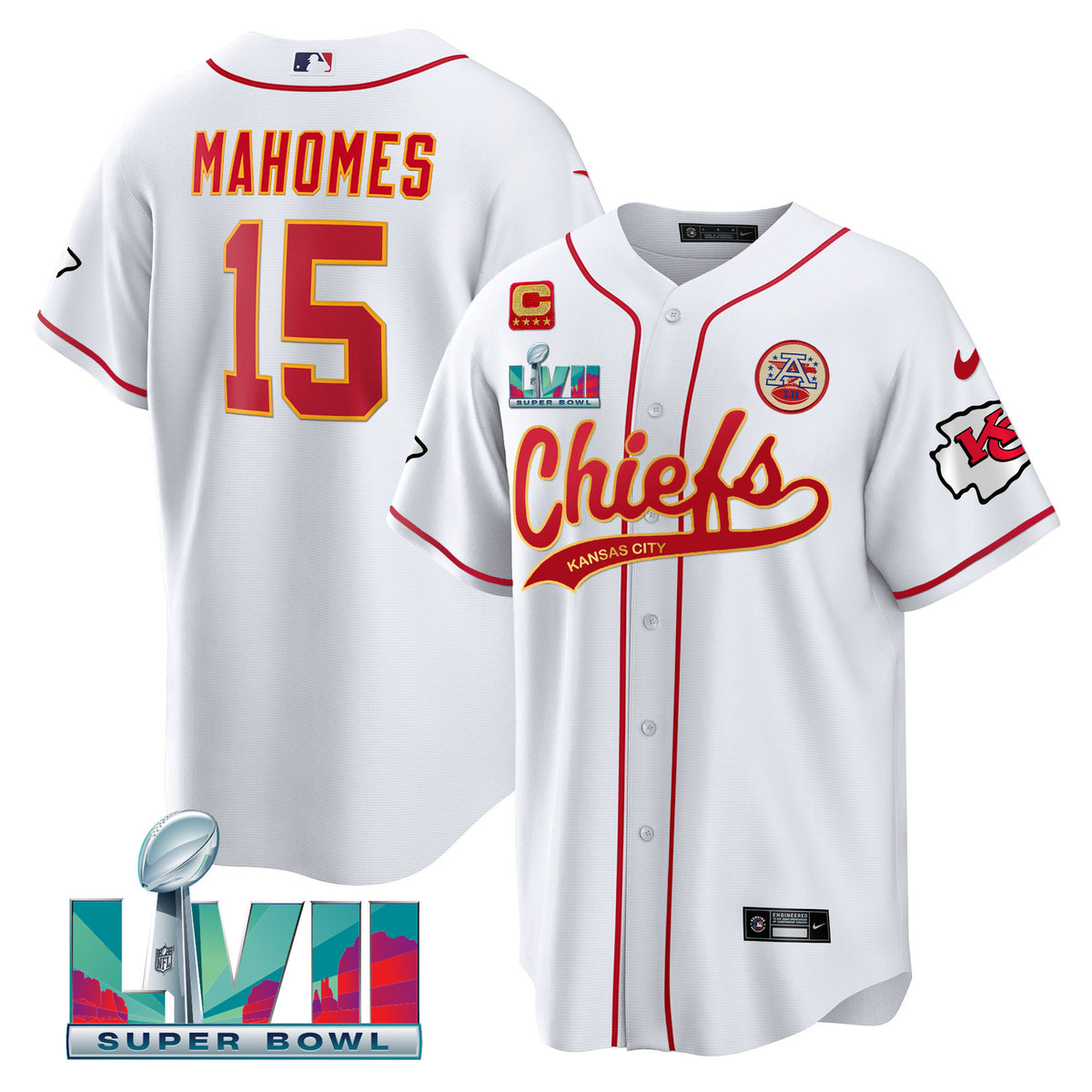 Men's Chiefs Super Bowl LVII Cool Base Jersey V2 - All Stitched - White - Patrick Mahomes — view 1