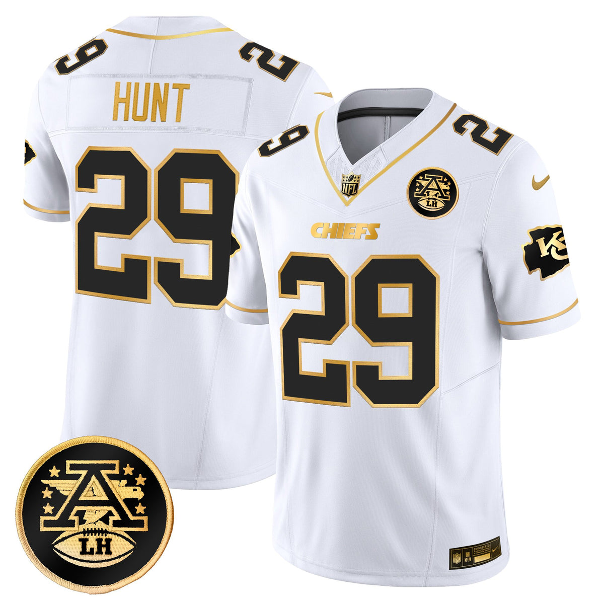 Men's Kansas City Chiefs 2025 Gold Vapor Limited Jersey - All Stitched - White Gold - Kareem Hunt — view 1