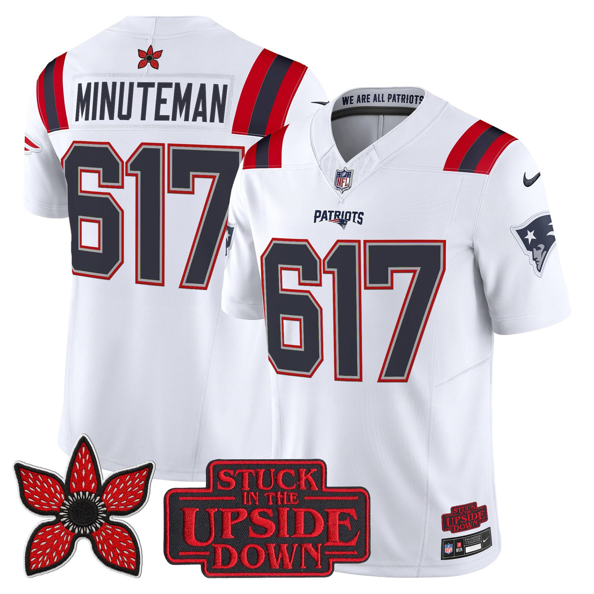 Men's New England Patriots 'Stranger Things Edition' Vapor Limited Jersey V2 - All Stitched - White - Minuteman 617 — view 1