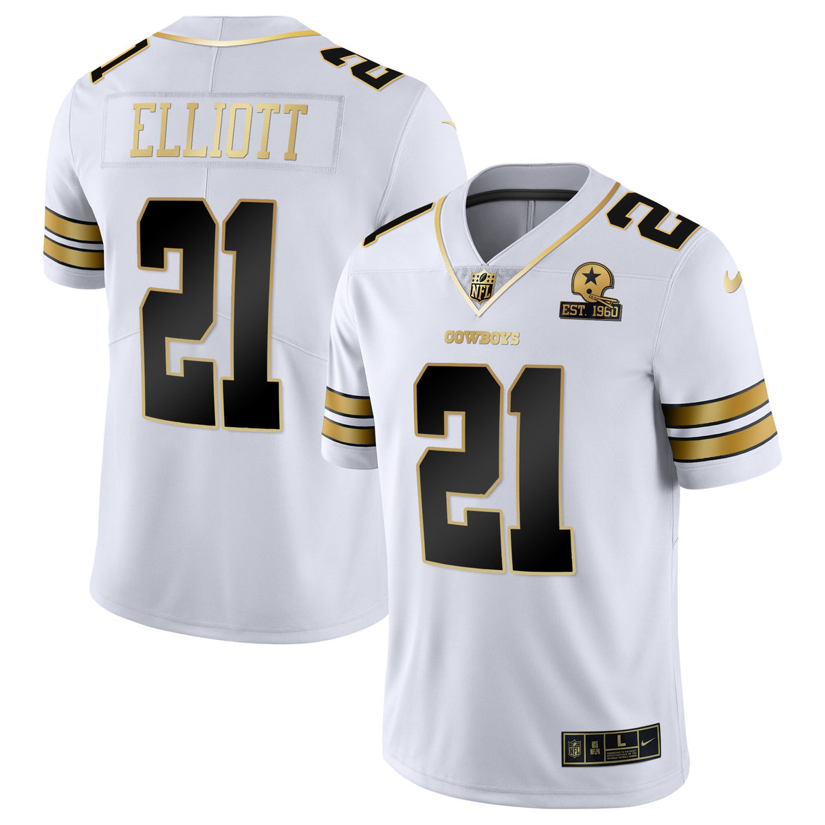 Men's Cowboys Vapor Gold Jersey - All Stitched - White Gold - Ezekiel Elliott — view 1