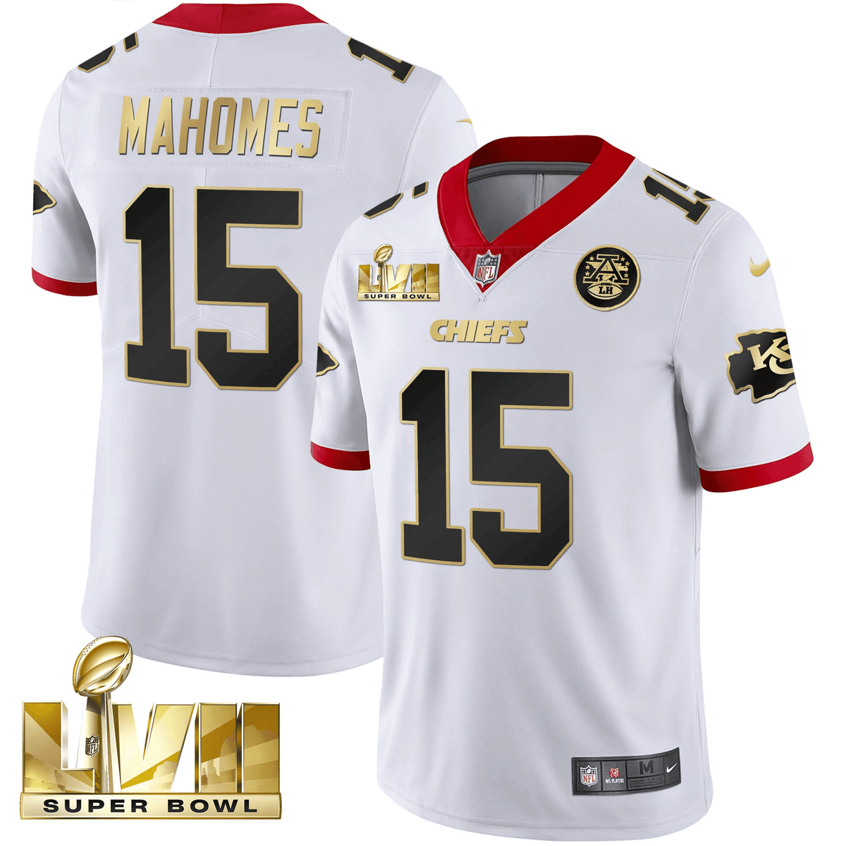 Men's Chiefs Super Bowl LVII Gold Trim Vapor V2 Jersey - All Stitched - White - Patrick Mahomes — view 1