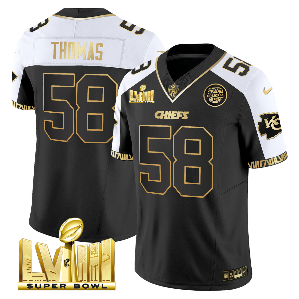 Men's Chiefs Super Bowl LVIII Pattern Gold Vapor Jersey - All Stitched - Alternate - Derrick Thomas — view 1
