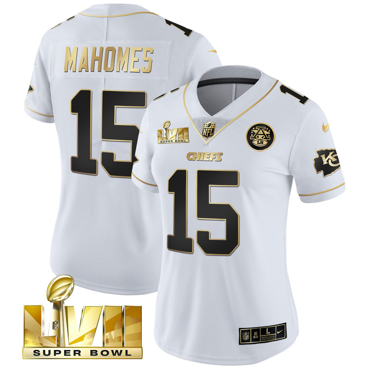 Women's Chiefs Super Bowl Vapor Gold Jersey - All Stitched - White Gold - Patrick Mahomes — view 1