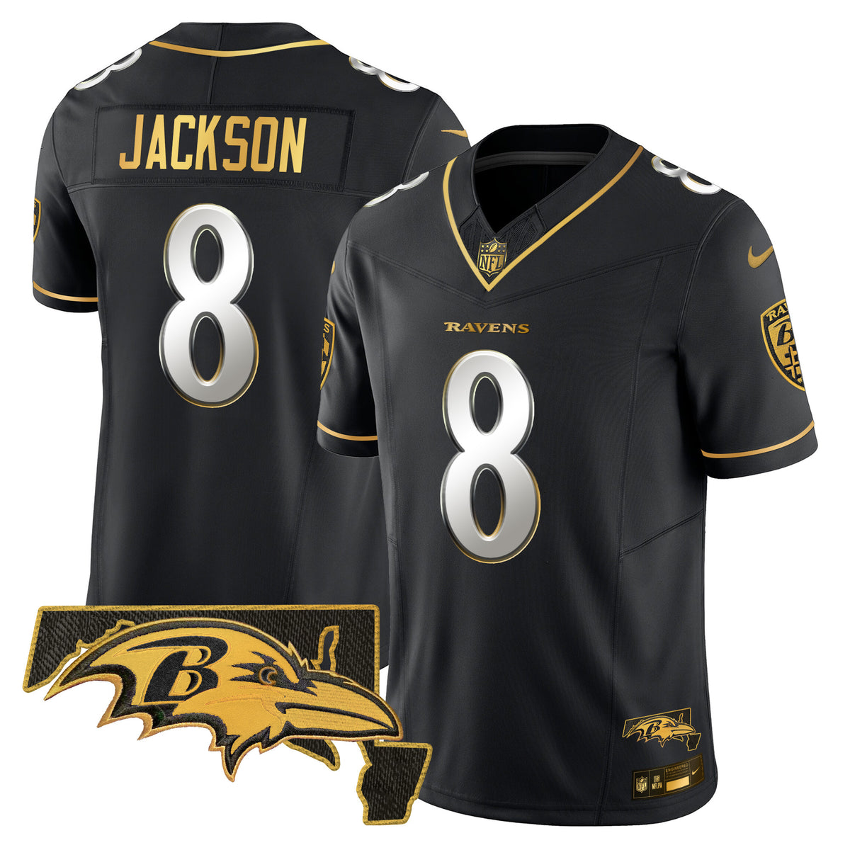 Men's Ravens 2024 Gold Vapor Limited Jersey - All Stitched - Black Limited - Lamar Jackson — view 1