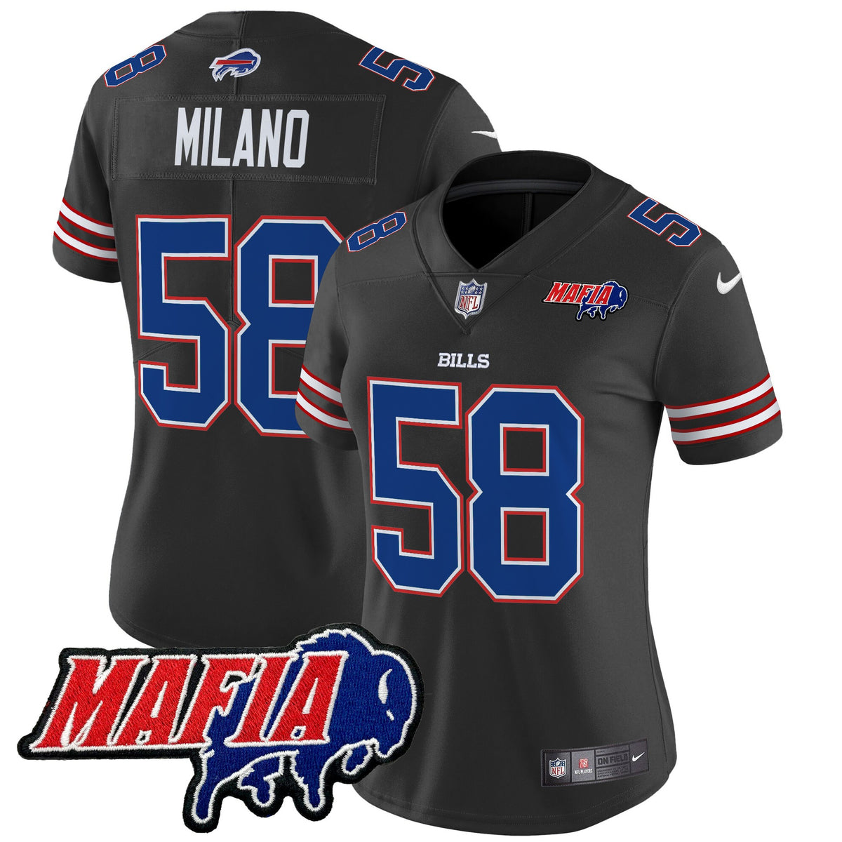 Women's Buffalo Bills 2025 Bills Mafia Patch Vapor Limited Jersey - All Stitched - Black - Matt Milano — view 1