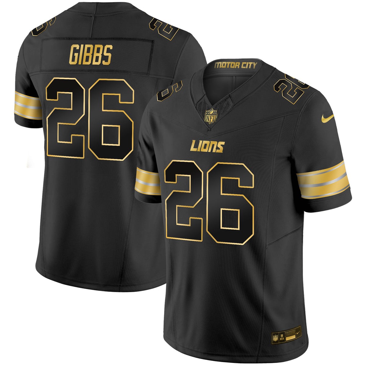 Men's Detroit Lions 2024 Gold Vapor Limited Jersey - All Stitched - Black Gold - Jahmyr Gibbs — view 1