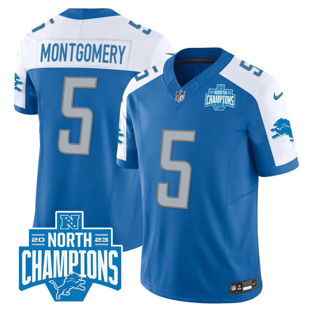 Men's Detroit Lions 2023 NFC North Division Champions Patch Vapor Jersey - All Stitched - Blue Alternate - David Montgomery — view 1