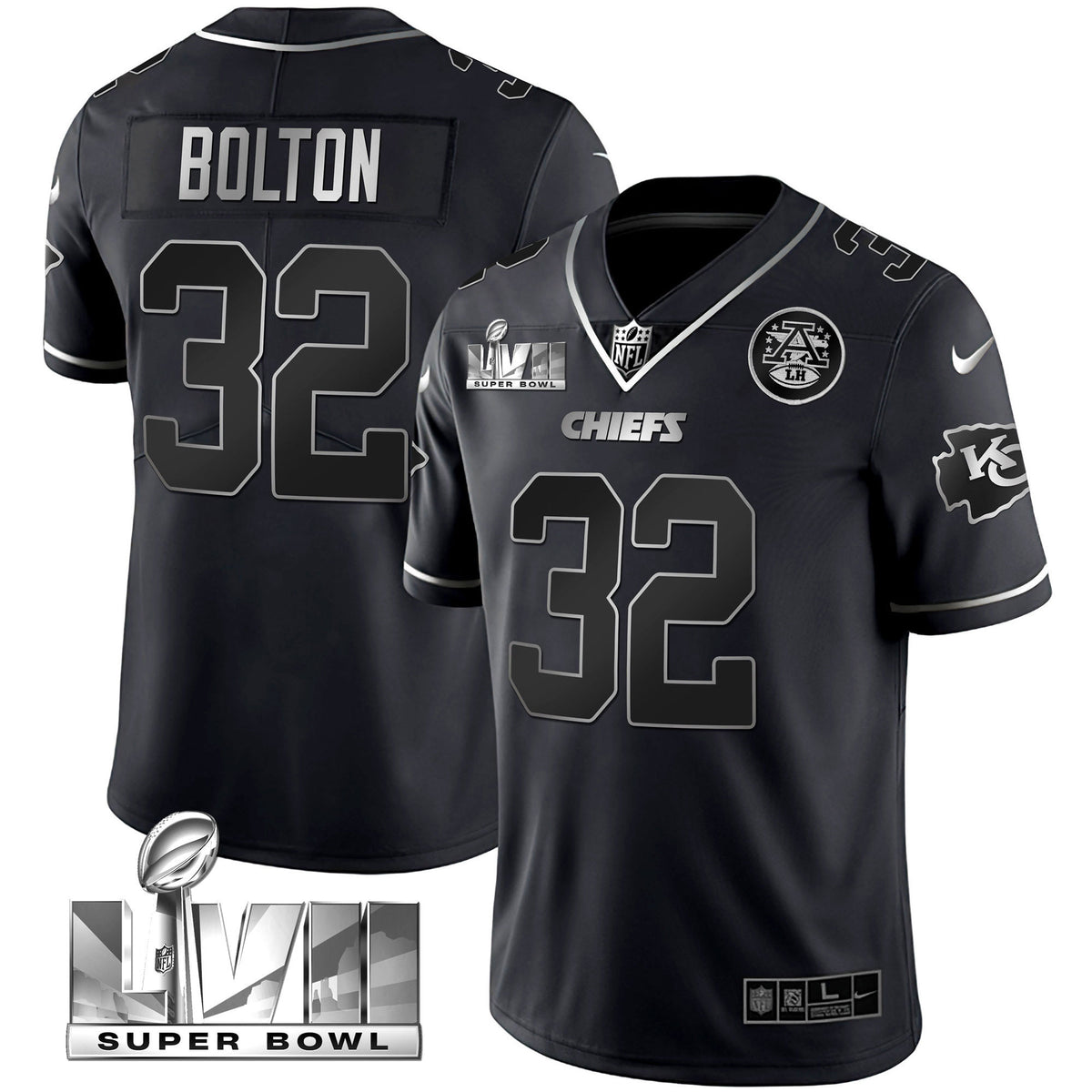 Youth's Chiefs Super Bowl Vapor Gold Jersey - All Stitched - Black Silver - Nick Bolton — view 1