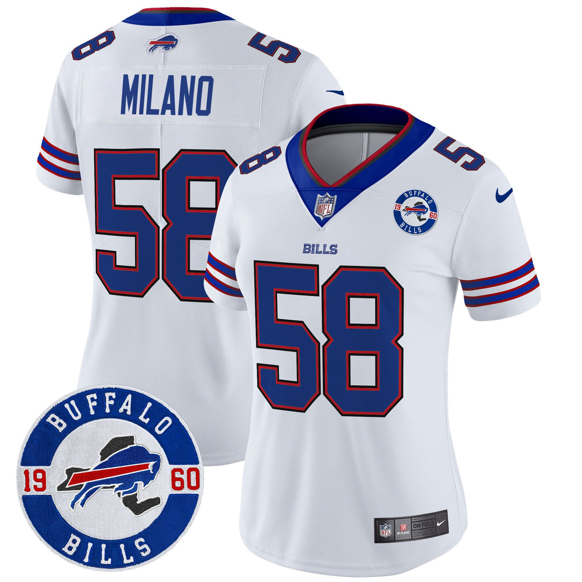 Women's Buffalo Bills 2024 Vapor Limited Jersey - Est. 1960 Patch - All Stitched - White - Matt Milano — view 1