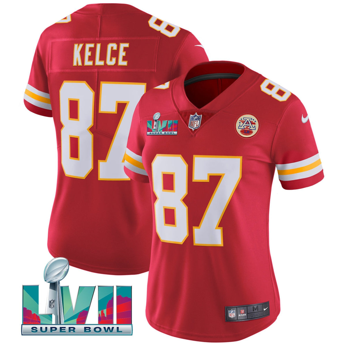 Women's Chiefs Super Bowl LVII Red Gold Vapor Jersey - All Stitched - Red - Travis Kelce — view 1
