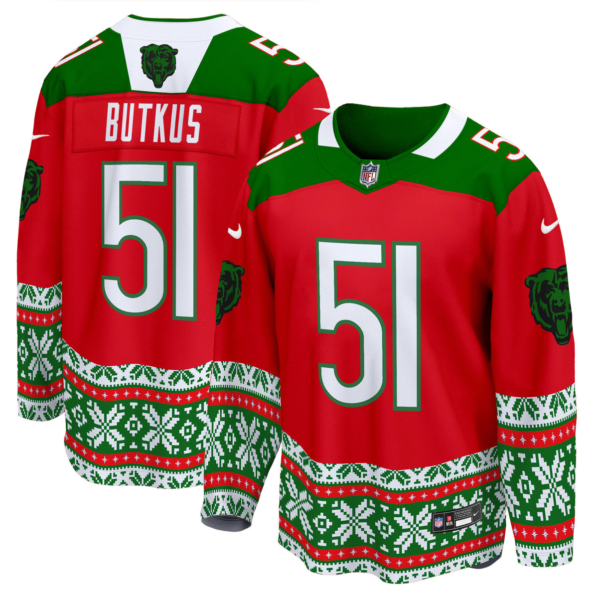 Men's Bears 2024 Christmas Premier Breakaway Jersey - All Printed - Red - Dick Butkus — view 1